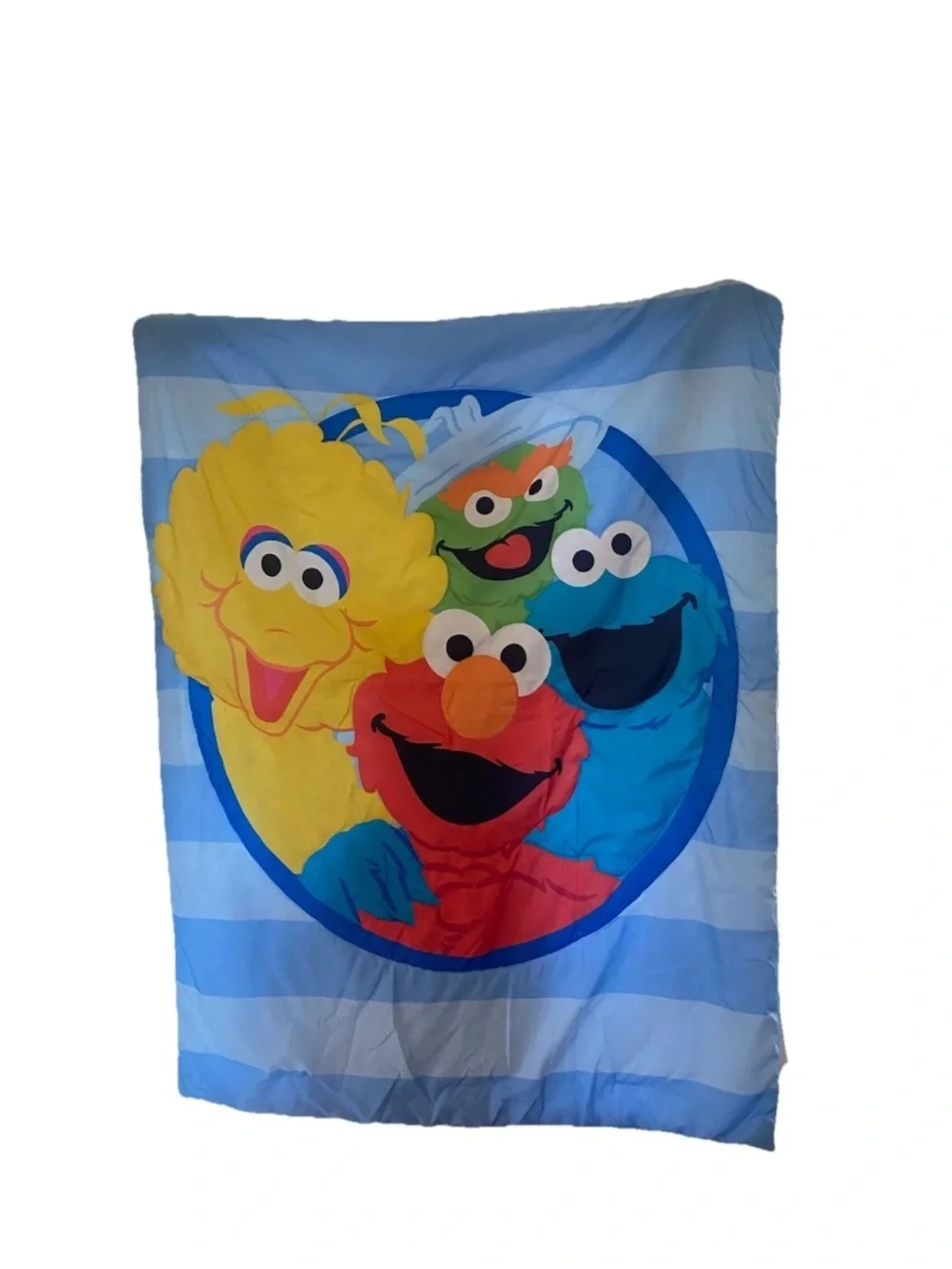 Sesame Street Elmo Cookie Monster Big Bird Oscar Blue Striped Comforter 42x57